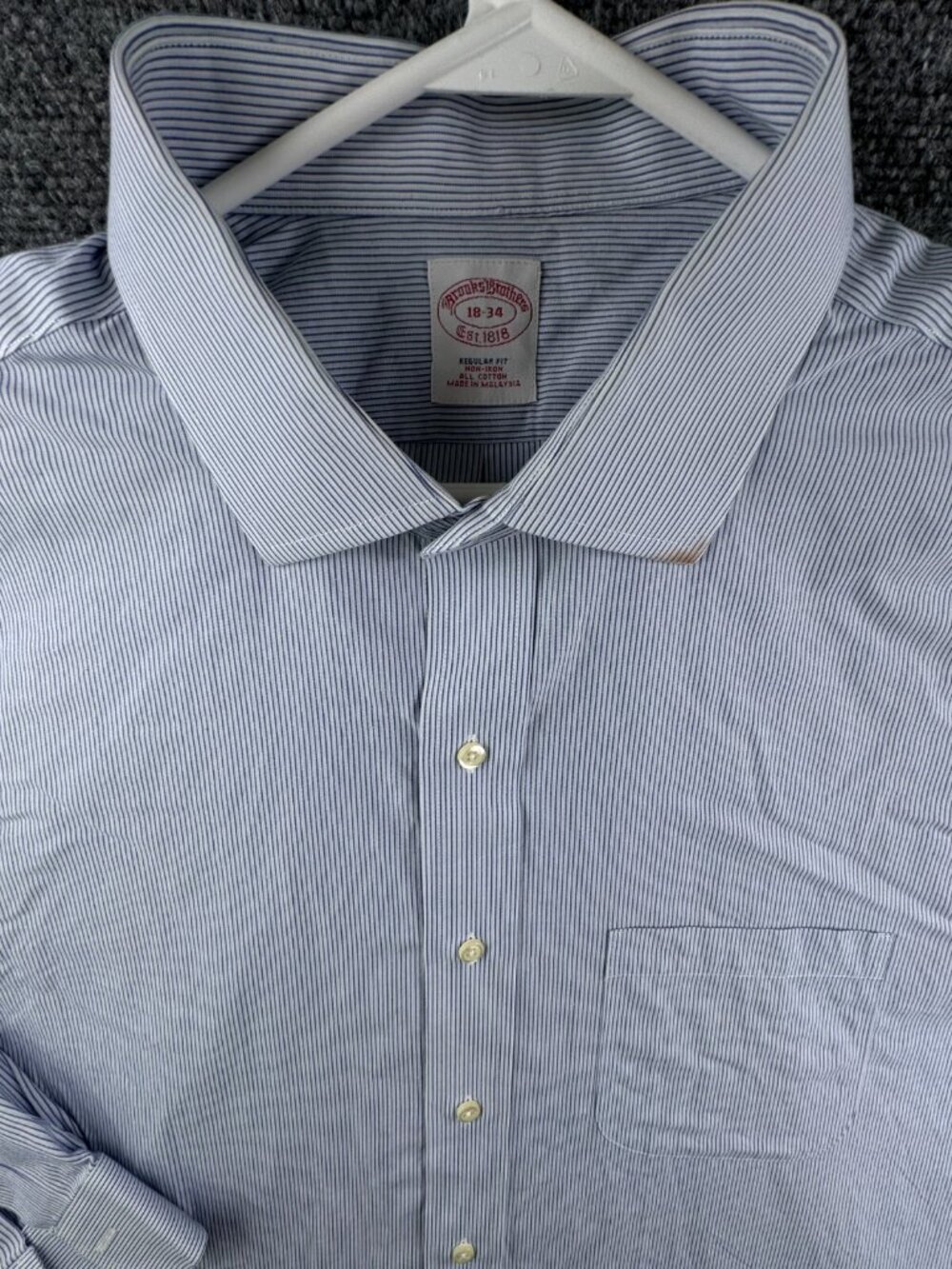 Brooks Brothers Long Sleeve Cotton Button Up Shirt Striped Blue 18 34 Regular **